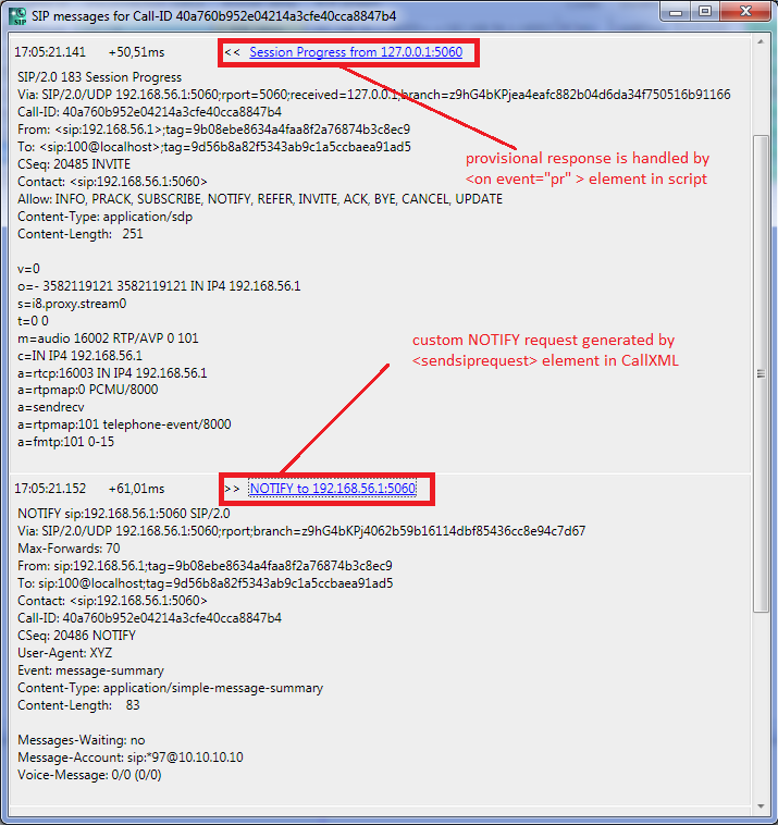 custom NOTIFY request generated by <sendsiprequest> element in CallXML