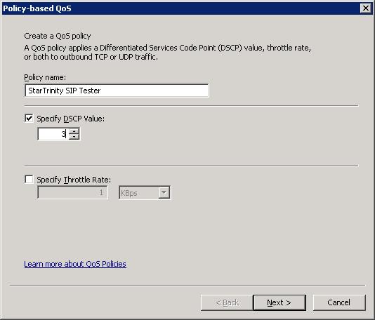 Set name of policy and DSCP value