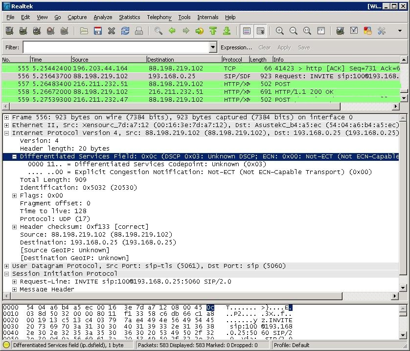 DSCP field in Wireshark dump