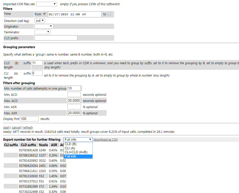 VoIP CDR to number lists for filtering