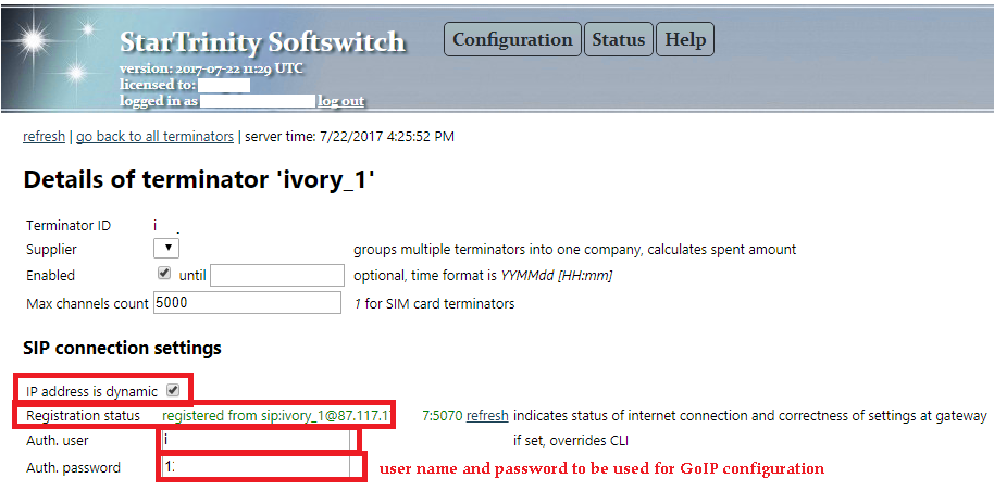 set up conection from GoIP GSM gateway to softswitch